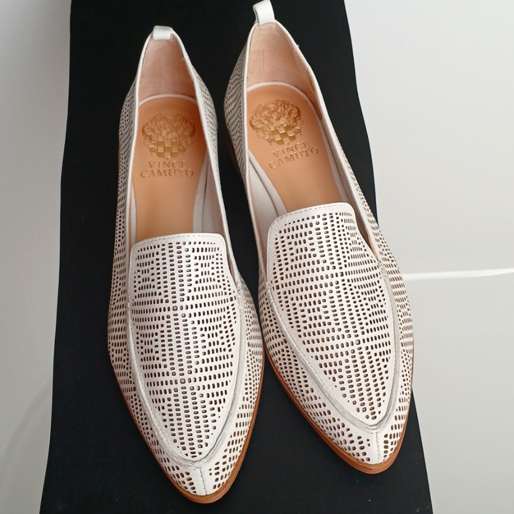 Vince Camuto White Perforated Loafers